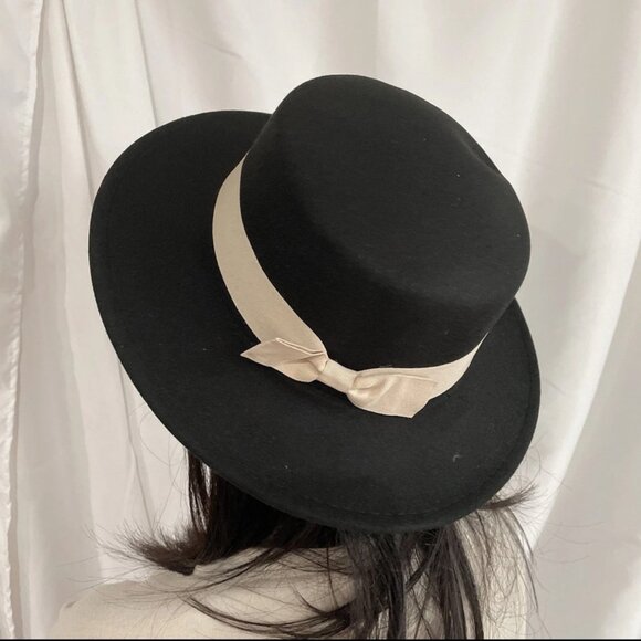 BOW Vintage Wide Brim Felt Wool Bowler Hats Floppy Cloche Fedora Cap beige - Picture 1 of 2